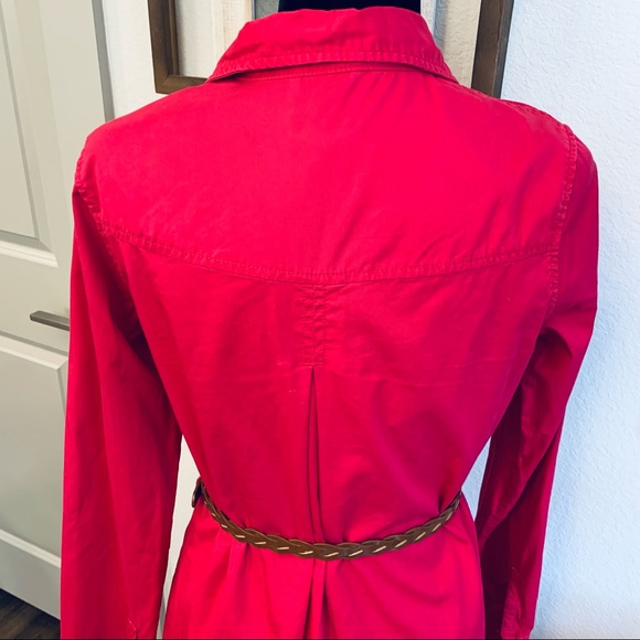 Fuchsia Long Sleeve Collard Shift Dress with Belt - Picture 8 of 8